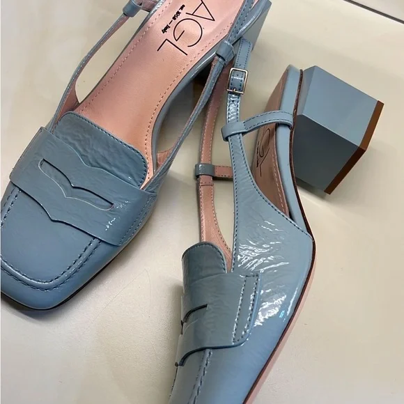 AGL baby blue Leather Square Toe Slingback Low Heel ShoesQuiet Luxury NWT